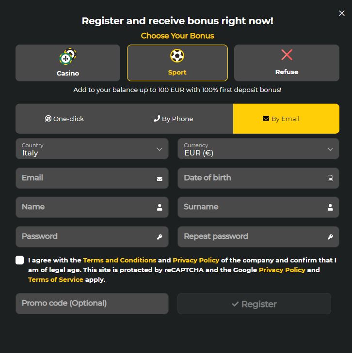 betwinner-registrazione