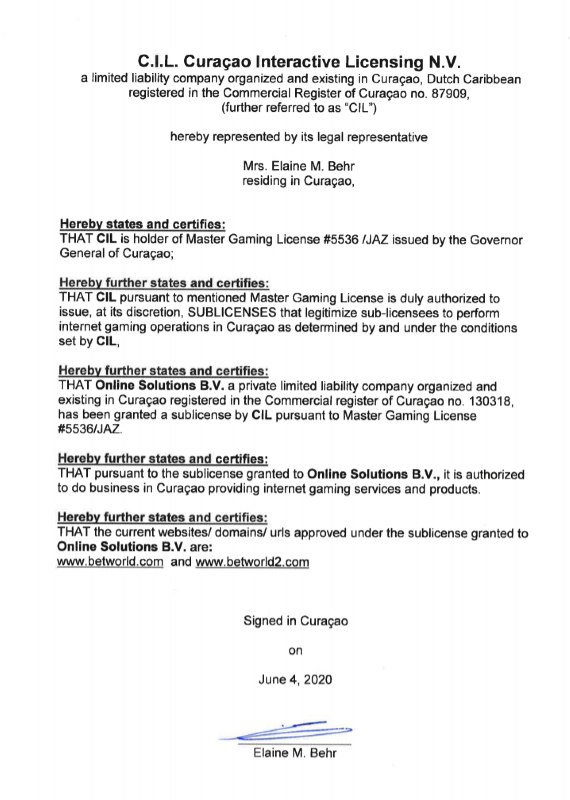 betworld license